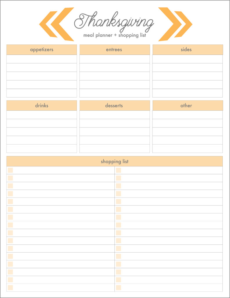 thanksgiving meal planners & shopping list printables - free